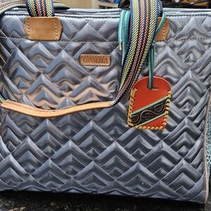 Consuela Quilted Silver Tote with Multicolor Straps